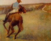 埃德加 德加 : Jockey in Blue on a Chestnut Horse
